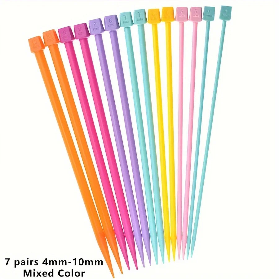 Knitting Needles, Plastic Single-Pointed Set for Handmade Yarn Projects