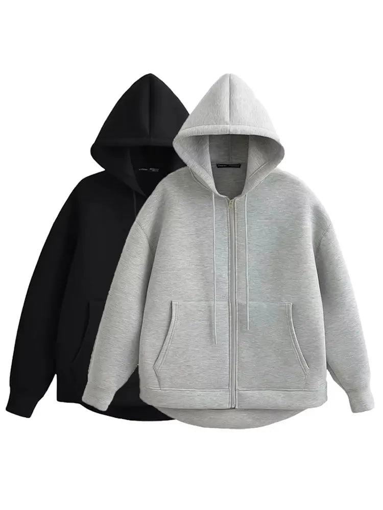 Hoodie Women's Oversized Zip Up Loose Hooded Jacket Sweatshirt Pockets Autumn