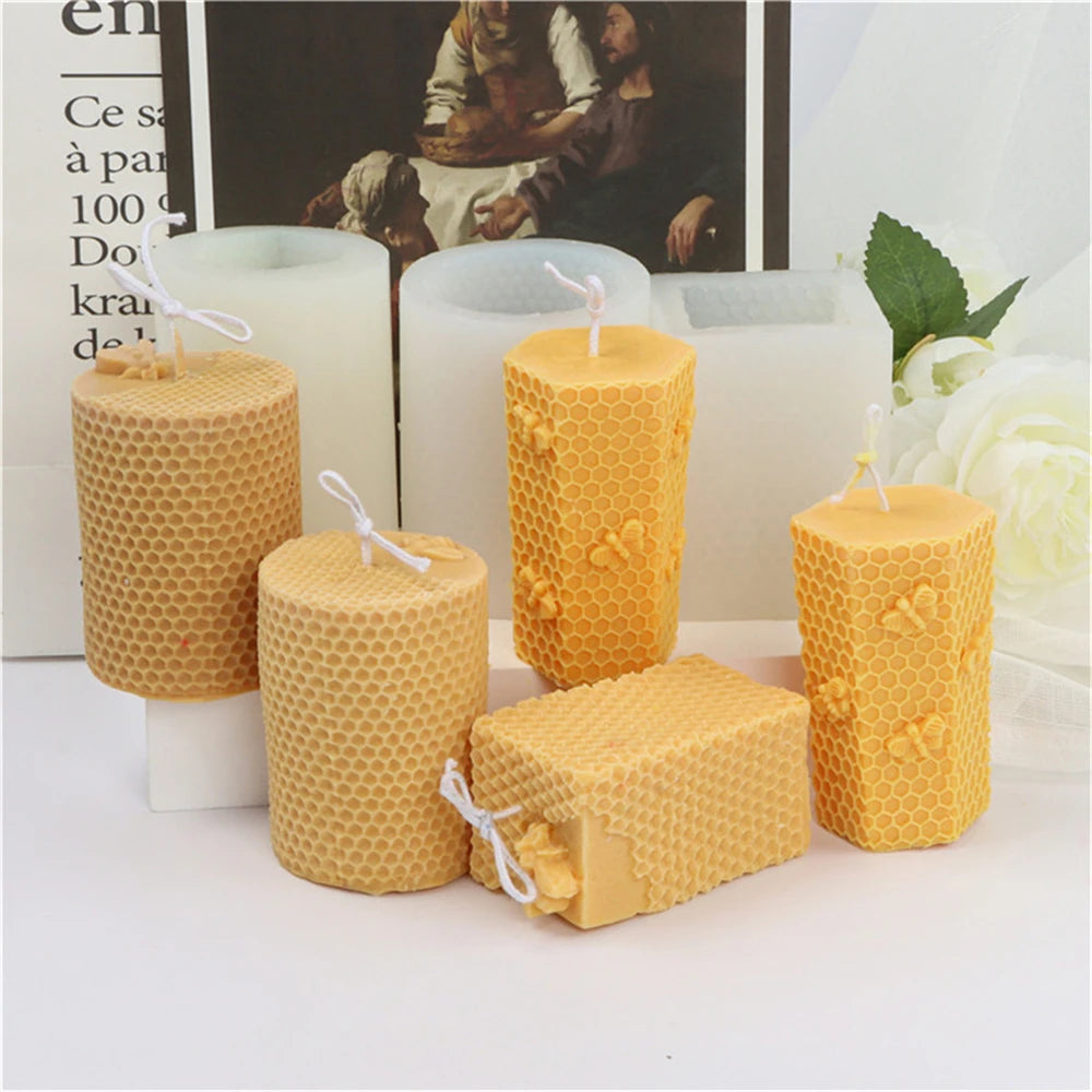 3D Bee Honeycomb Candle Molds Beehive Pillar Silicone Mold DIY Homemade Beeswax Scented Plaster Candle Soap Mold Home Decor