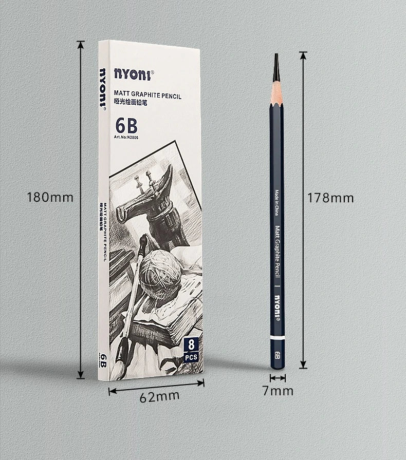 NYONI Graphite & Charcoal Pencils — HB to 12B, Single-Grade & Charcoal Sets
