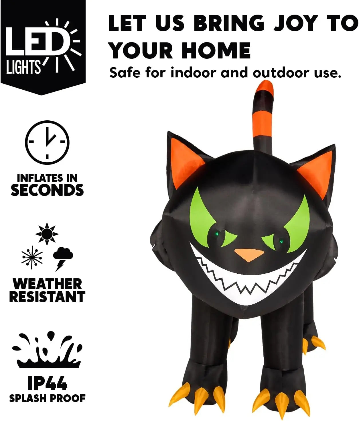 A 7-ft inflatable black cat with moving / animated head for yard or lawn.