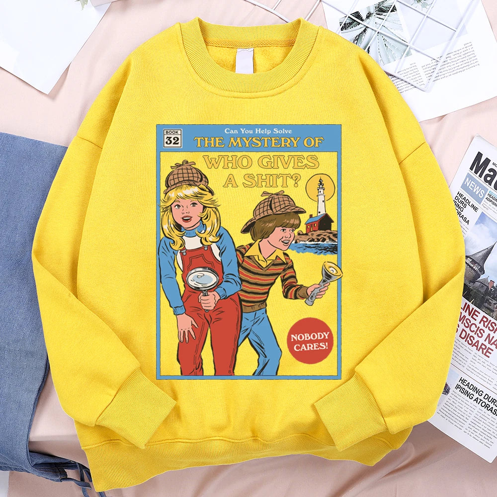 Sweatshirt Unisex Mystery of Who Gives a Sh*t Parody Fleece Crewneck Pullover