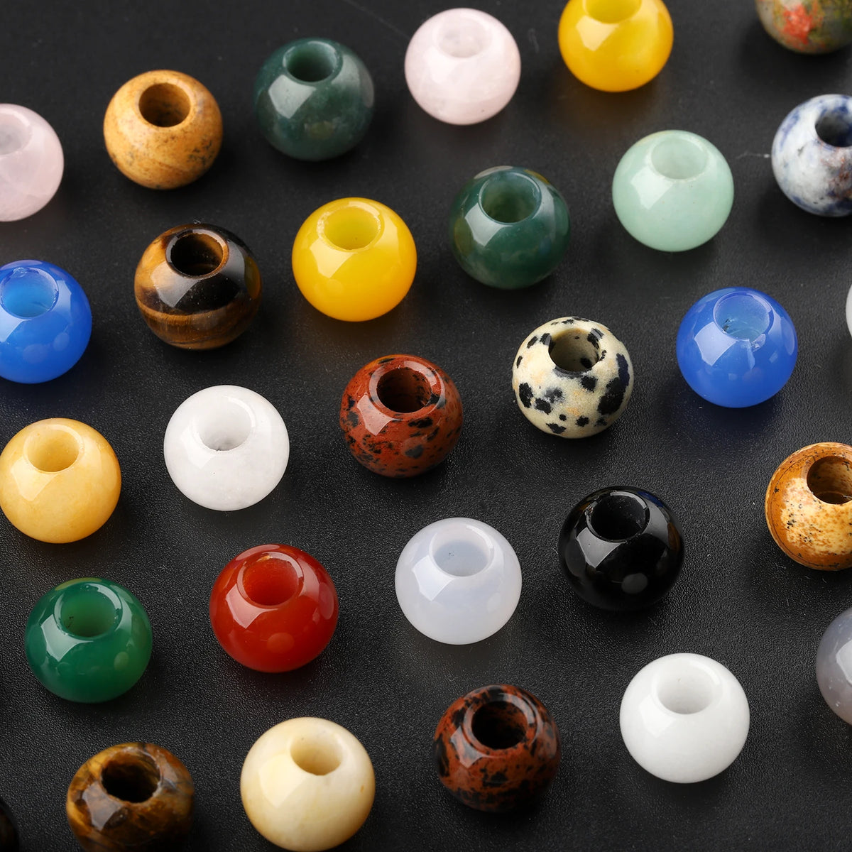 Stone Beads Large-Hole Agate Tiger Eye Jade Styles for DIY Jewelry Making
