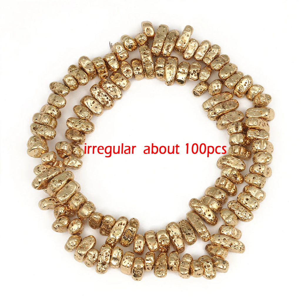 Stone Beads Black Gold Silver Color Volcanic Lava Rondelle Spacer Craft Beads