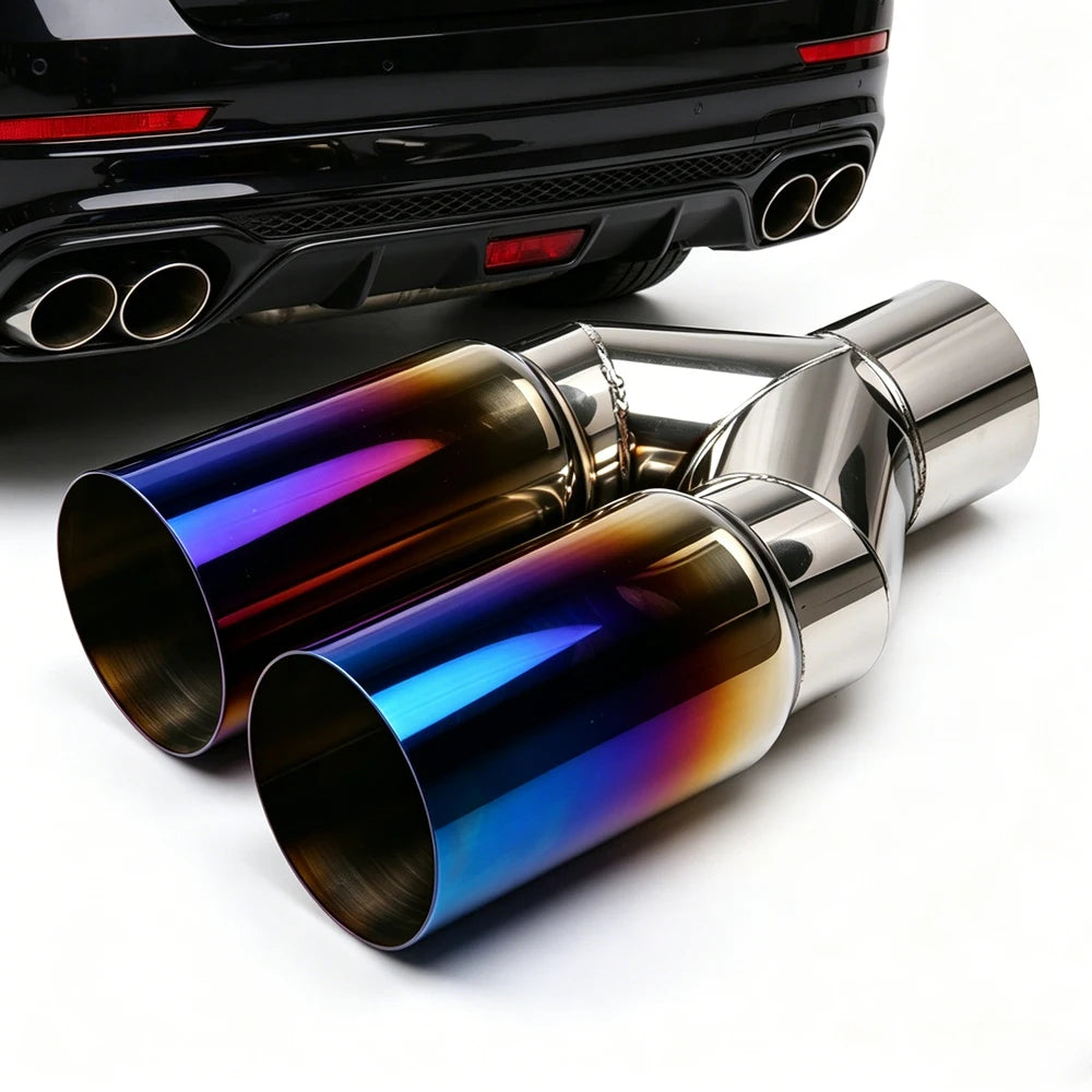 Dual Outlet Stainless Steel Exhaust Tail Pipe Muffler | 63mm x 76mm