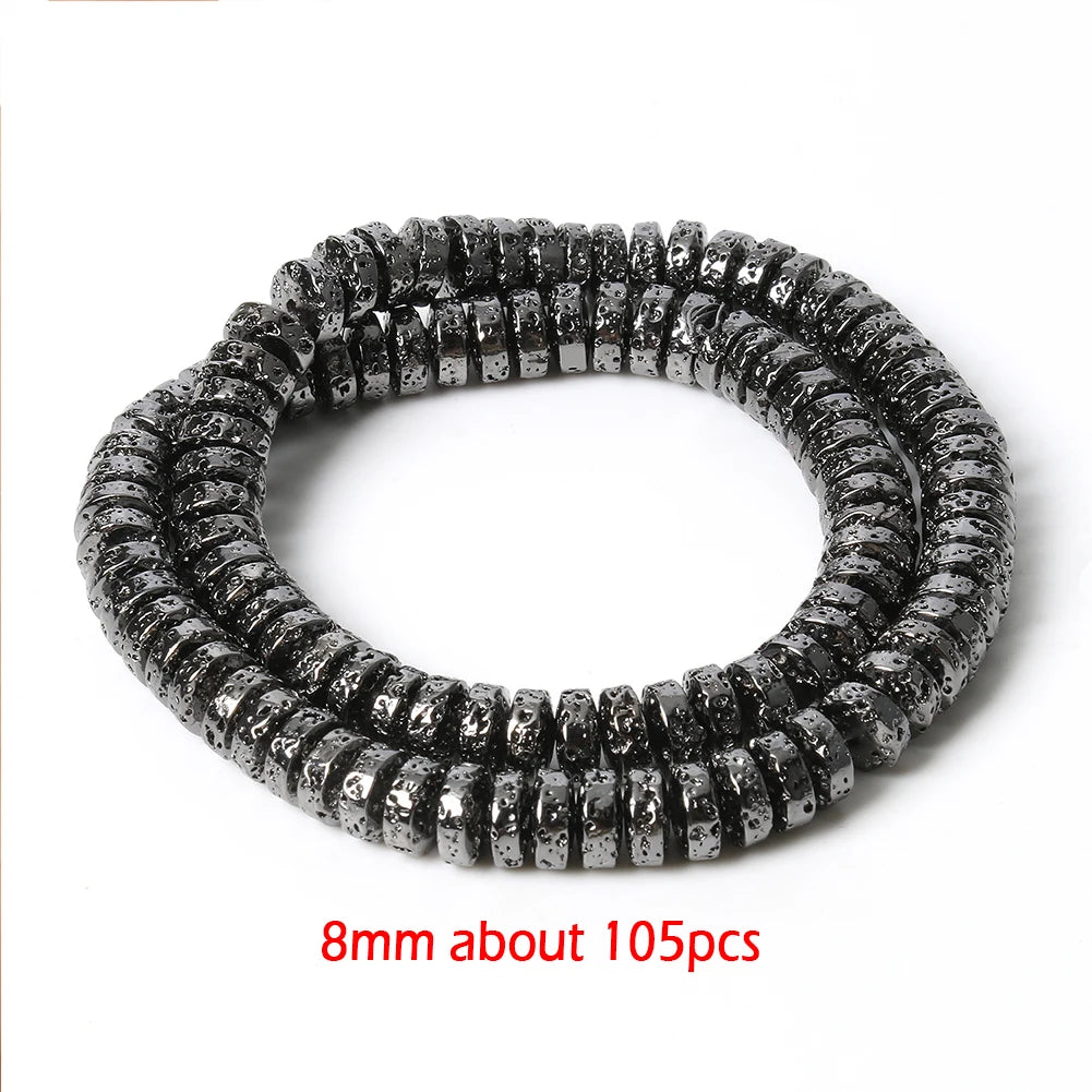 Stone Beads Black Gold Silver Color Volcanic Lava Rondelle Spacer Craft Beads