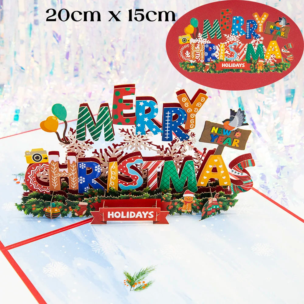New 3D Pop UP Christmas Cards Santa Invitation Greeting Card Party Children Gifts New Year Thank You Card Holiday Gift Postcard