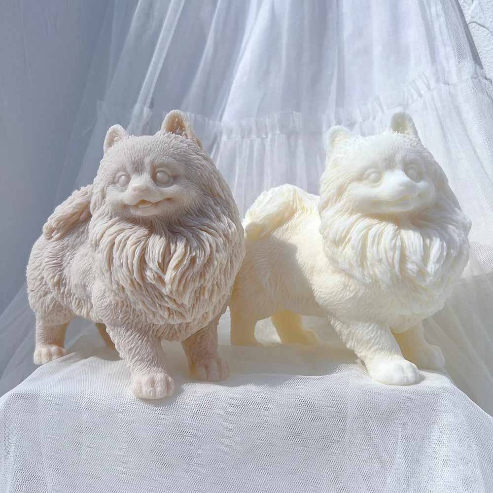 Pomeranian Puppy Dog Candle Mold Animal Puppies Soy Wax Silicone Mould Dog Lover Home Decor