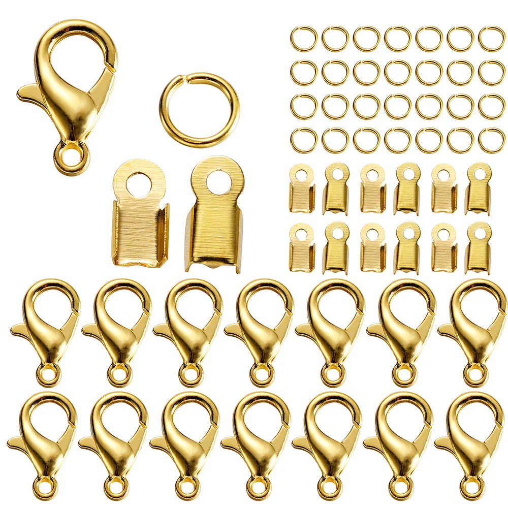 Jewelry Findings Kit Alloy Clasps Jump Rings Cord Tips DIY Jewelry Making