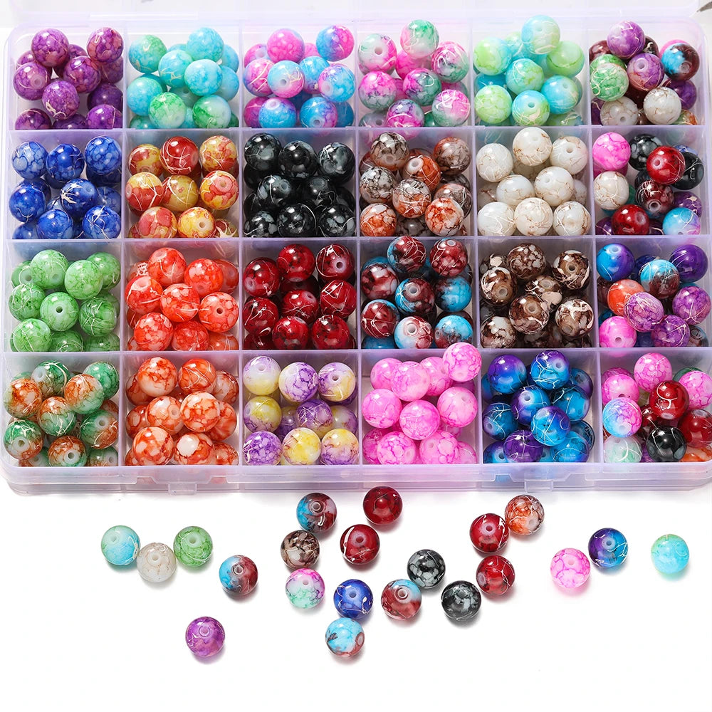 Glass Beads Crystal Crackle Round Imitation Jade-Style Stone Crafts Craft Beads