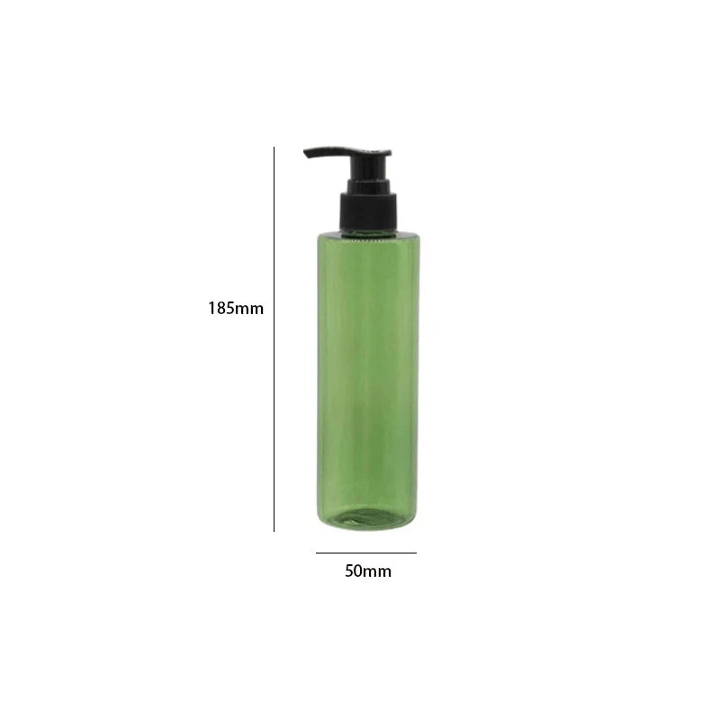 Green pump bottle diagram showing 7.28 in height and 1.97 in diameter (185 by 50 mm)
