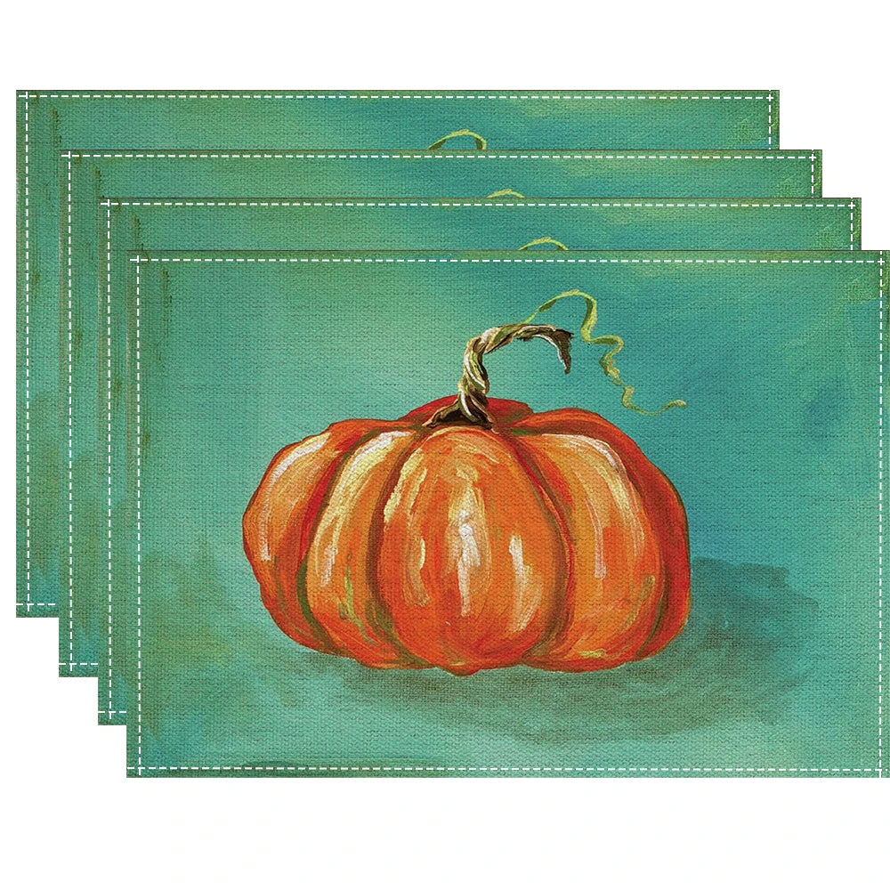 Fall Thanksgiving Linen Placemats, 13 Designs, Sets of 4/6/8, 16.5x12.6 in