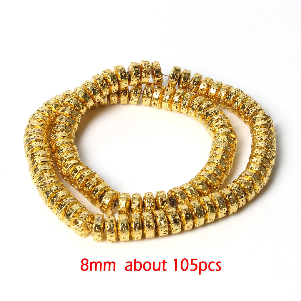 Stone Beads Black Gold Silver Color Volcanic Lava Rondelle Spacer Craft Beads