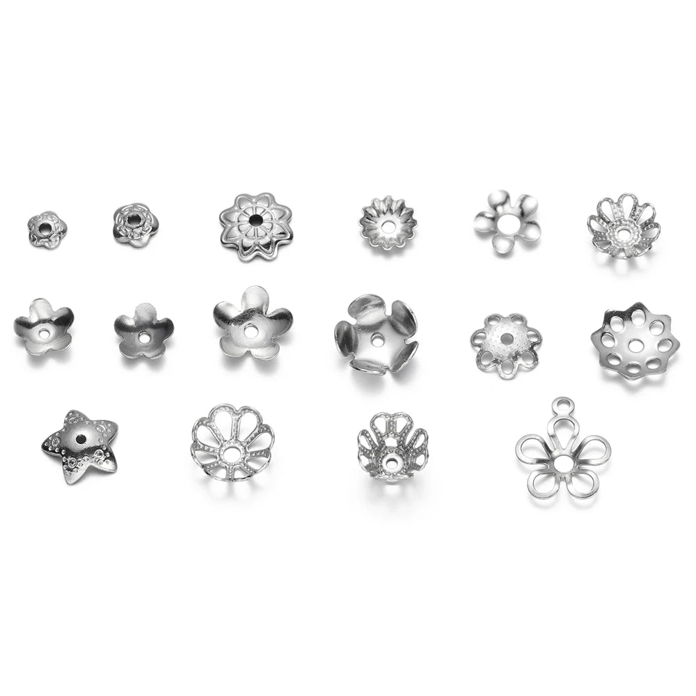 Metal Beads Stainless Steel Cap Steel Tone Flower Filigree End Bracelet Supplies