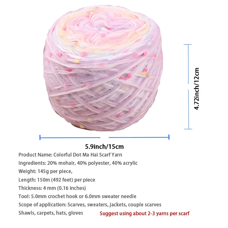 Yarn, Color-Dot Gradient for Handmade Scarves, Hats & Knitting Projects