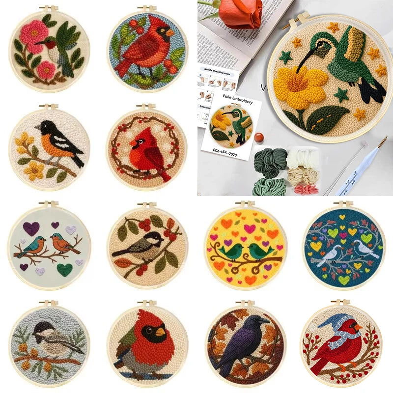Punch Needle Kit, Hummingbird Love Design for Handmade Wall Decor & Gifts