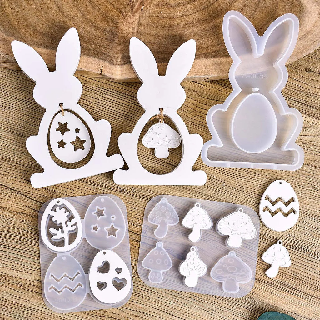 3D Rabbit Silicone Mold DIY Easter Mushroom Egg Hanging Pendant Craft Making Plaster Resin Casting Molds Home Dec Bunny Art Gift