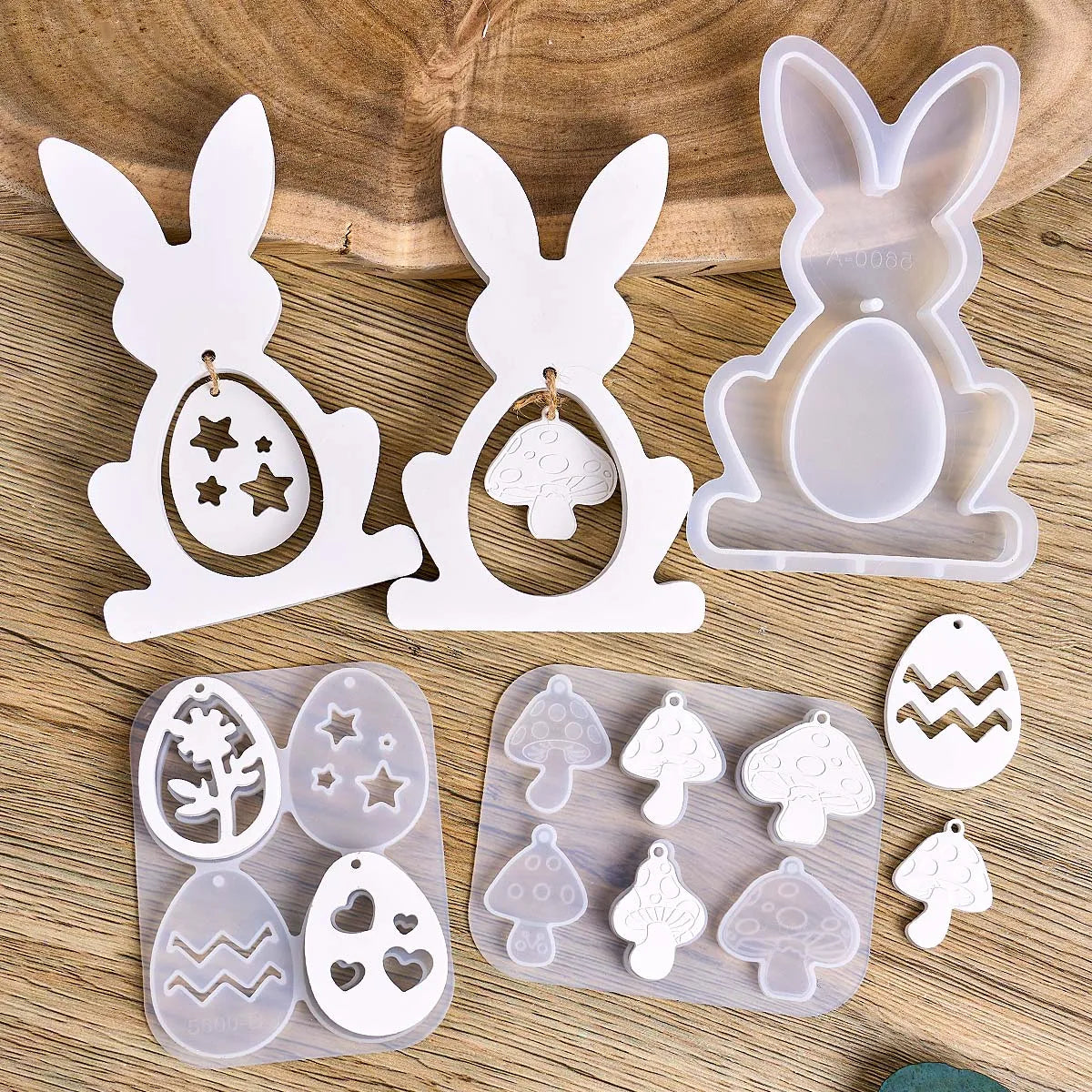 3D Rabbit Silicone Mold DIY Easter Mushroom Egg Hanging Pendant Craft Making Plaster Resin Casting Molds Home Dec Bunny Art Gift