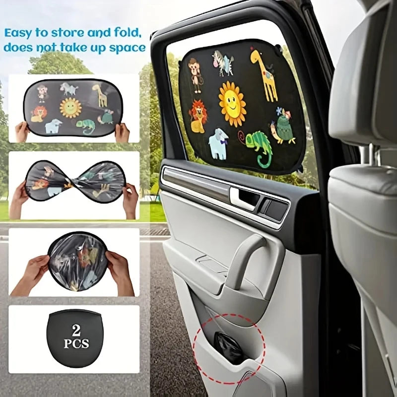 2-Piece Cartoon Animal Car Sun Car Sun Shade UV Protector