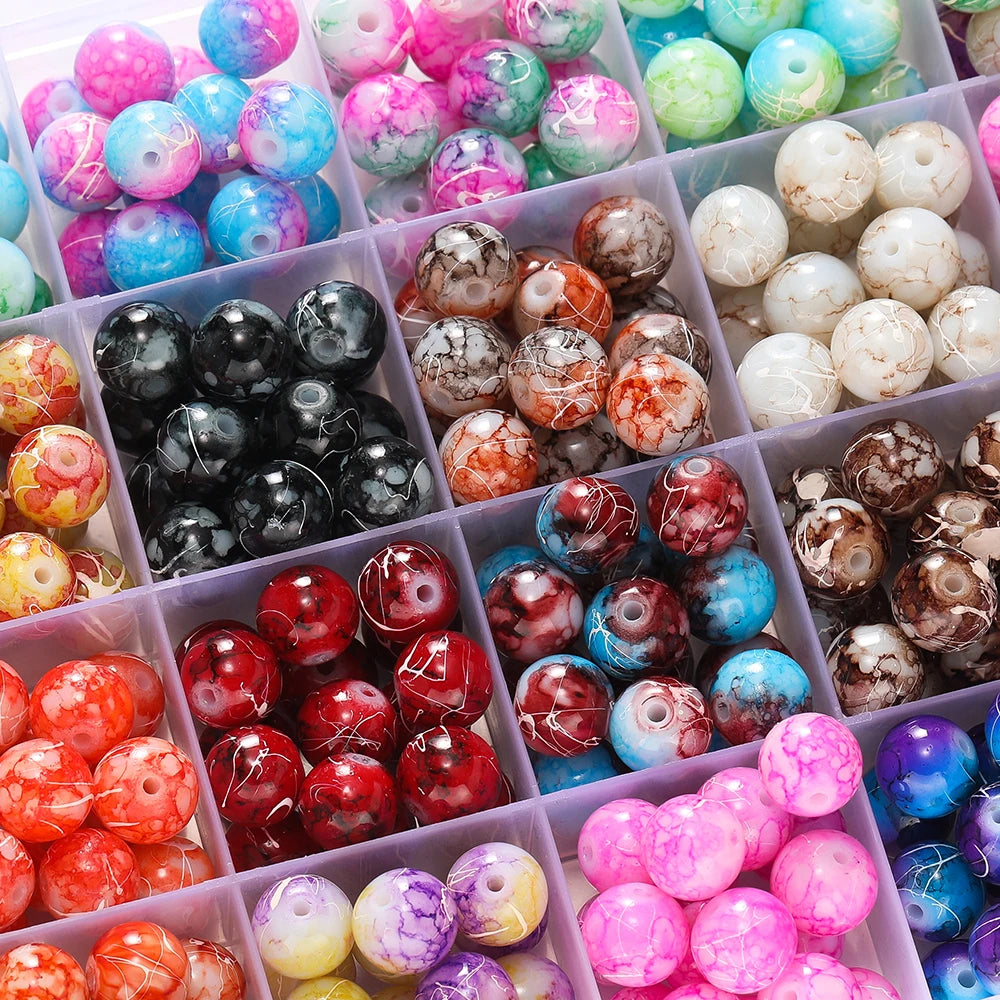 Glass Beads Crystal Crackle Round Imitation Jade-Style Stone Crafts Craft Beads