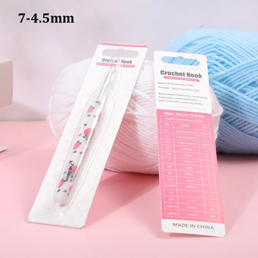 Crochet Hook, Rose Handle with Rubber Grip for Handmade Yarn Projects