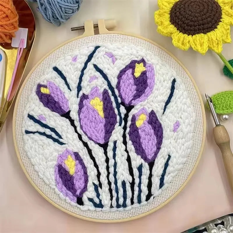 Punch Needle Kit, Flower Designs for Beginner Embroidery & Yarn Painting
