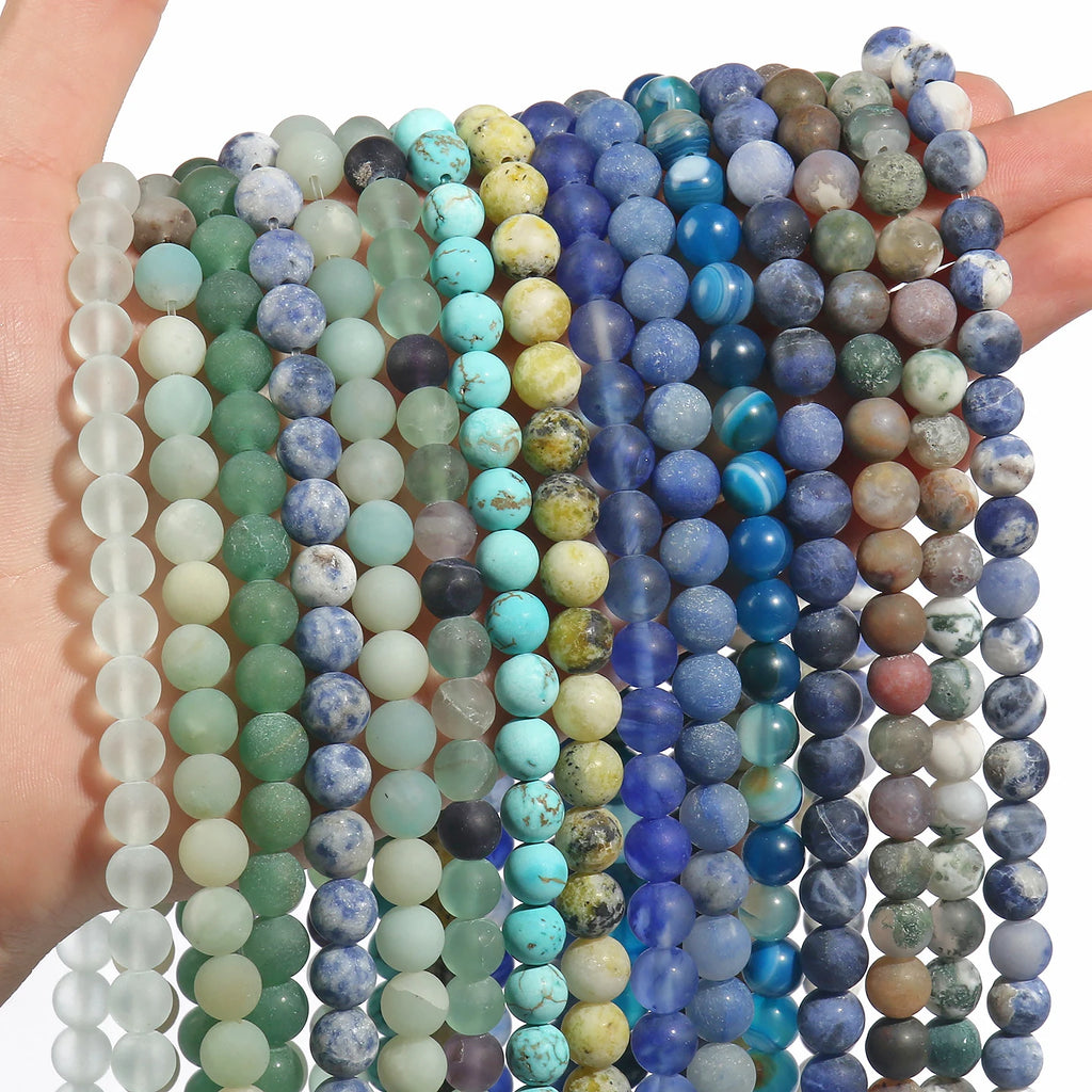 Stone Beads Matte Round Turquoise Jasper Quartz Styles for DIY Jewelry Making