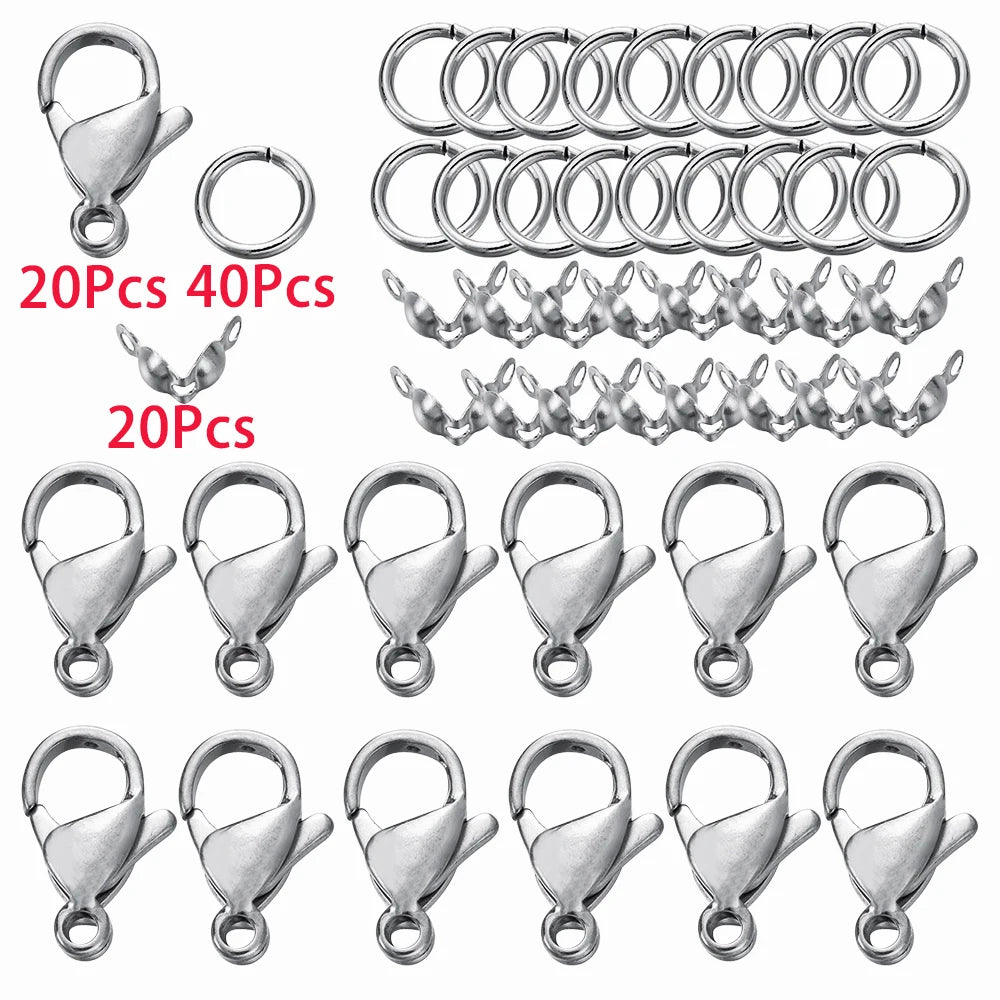 Jewelry Findings Kit Stainless Steel Clasps Crimps Rings DIY Jewelry Making