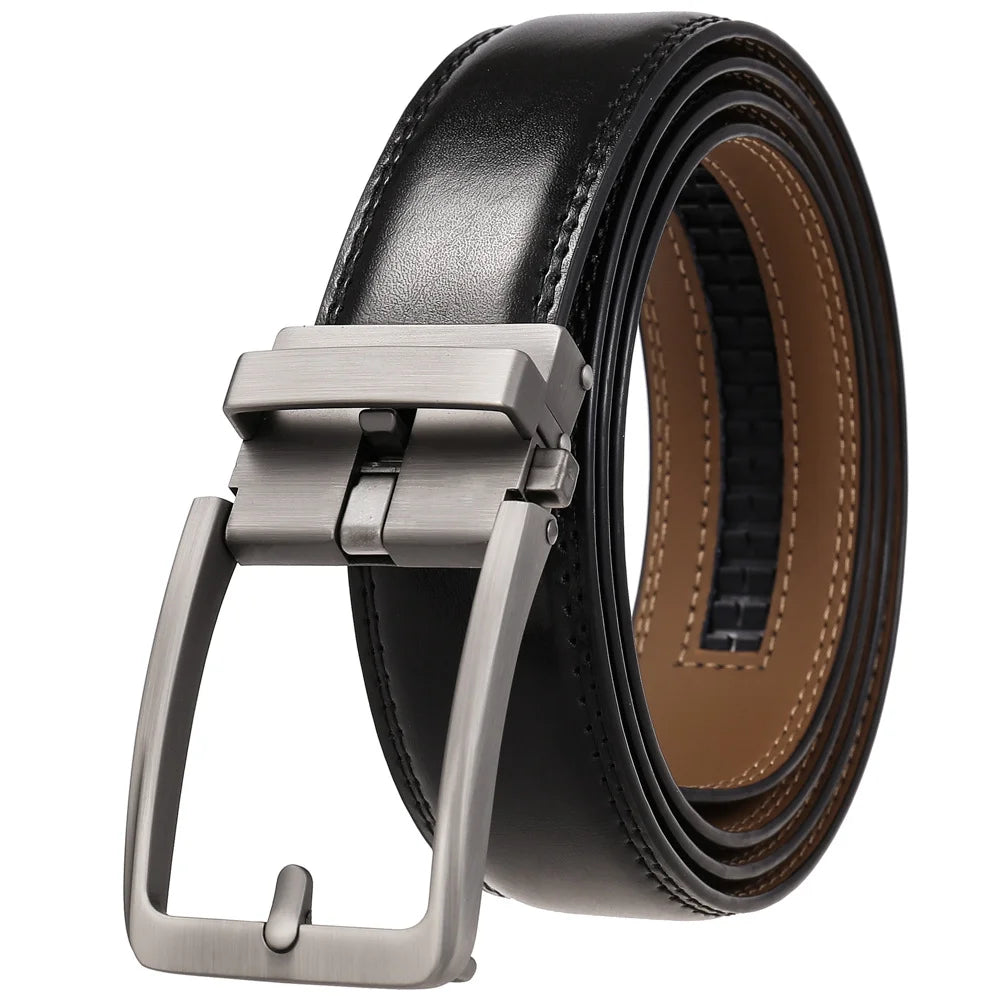 Men's Leather Belt Automatic Buckle Genuine Cowhide for Jeans, Dress, Golf