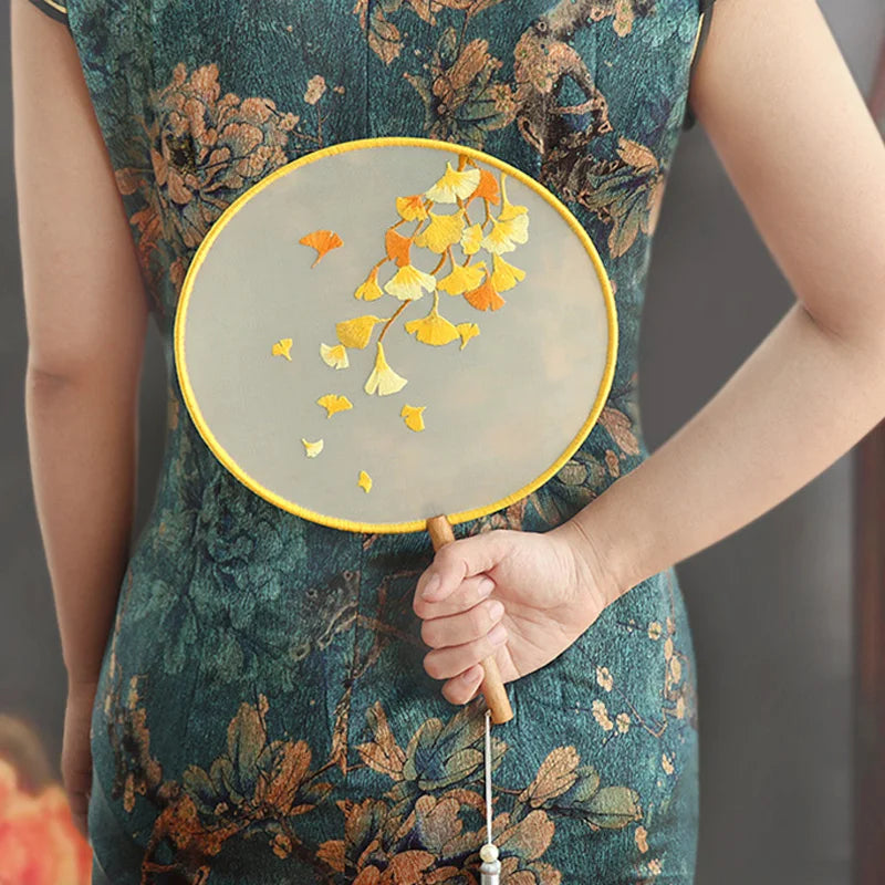 Embroidery Kit, Chinese-Style Hand Fan with Flower & Plant Patterns
