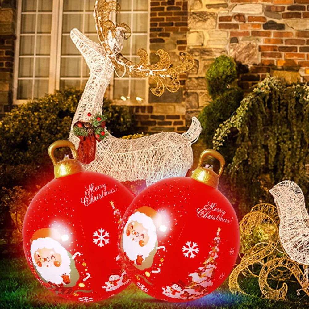 60cm Christmas Ball Ornament PVC Giant Inflatable Decorative Balls Xmas LED Light Decoration Balloon With Remote Control & Pump