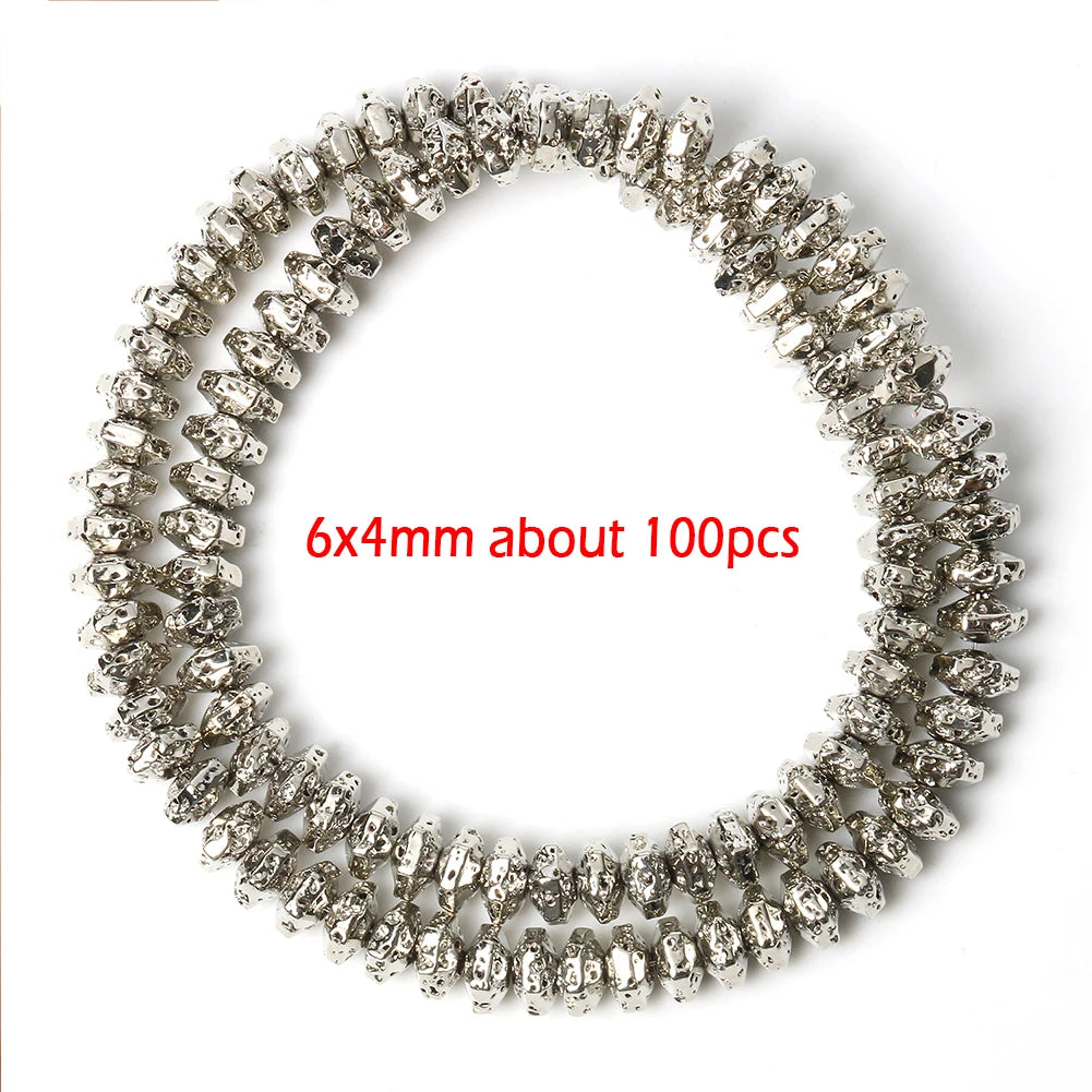 Stone Beads Black Gold Silver Color Volcanic Lava Rondelle Spacer Craft Beads