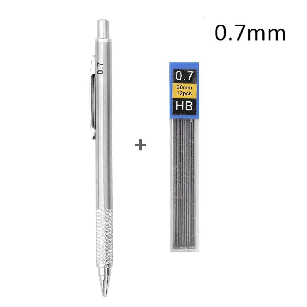 Metal Mechanical Pencil, Anti-Slip Grip — 0.3 to 2.0mm + Lead Refills