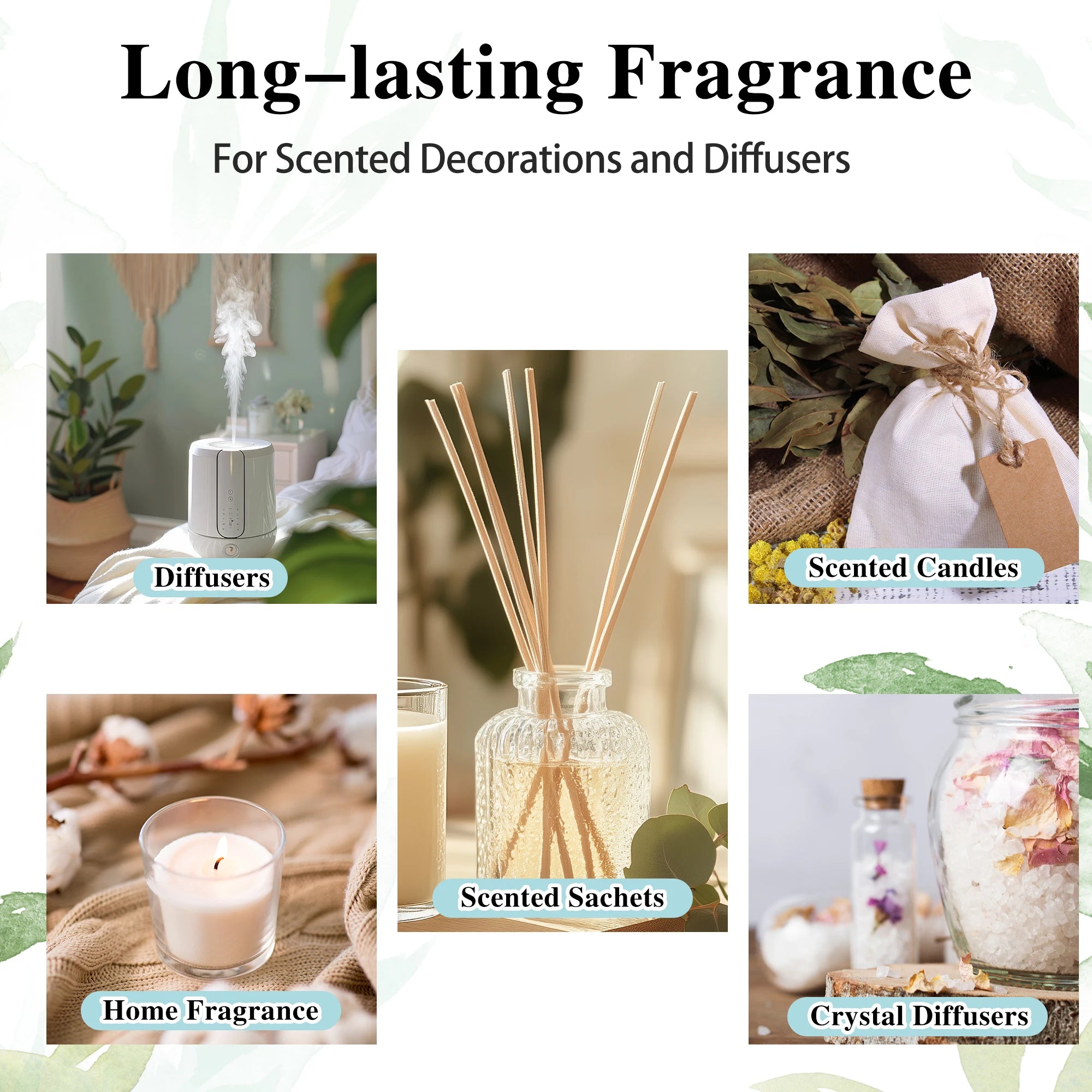 EUQEE 10ml Pure Essential Oil For Humidifier,Diffuser,Candle Making-Eucalyptus Vanilla Citronella Aromatherapy Essential Oils