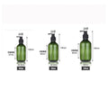 Green pump bottle size diagram for 3.38, 5.07 and 6.76 US fl oz (100, 150 and 200 mL)