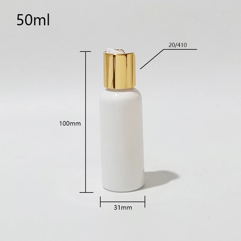 Disc-Top Bottles Empty PET Gold Tone Caps Cosmetic Packaging 50 Pack