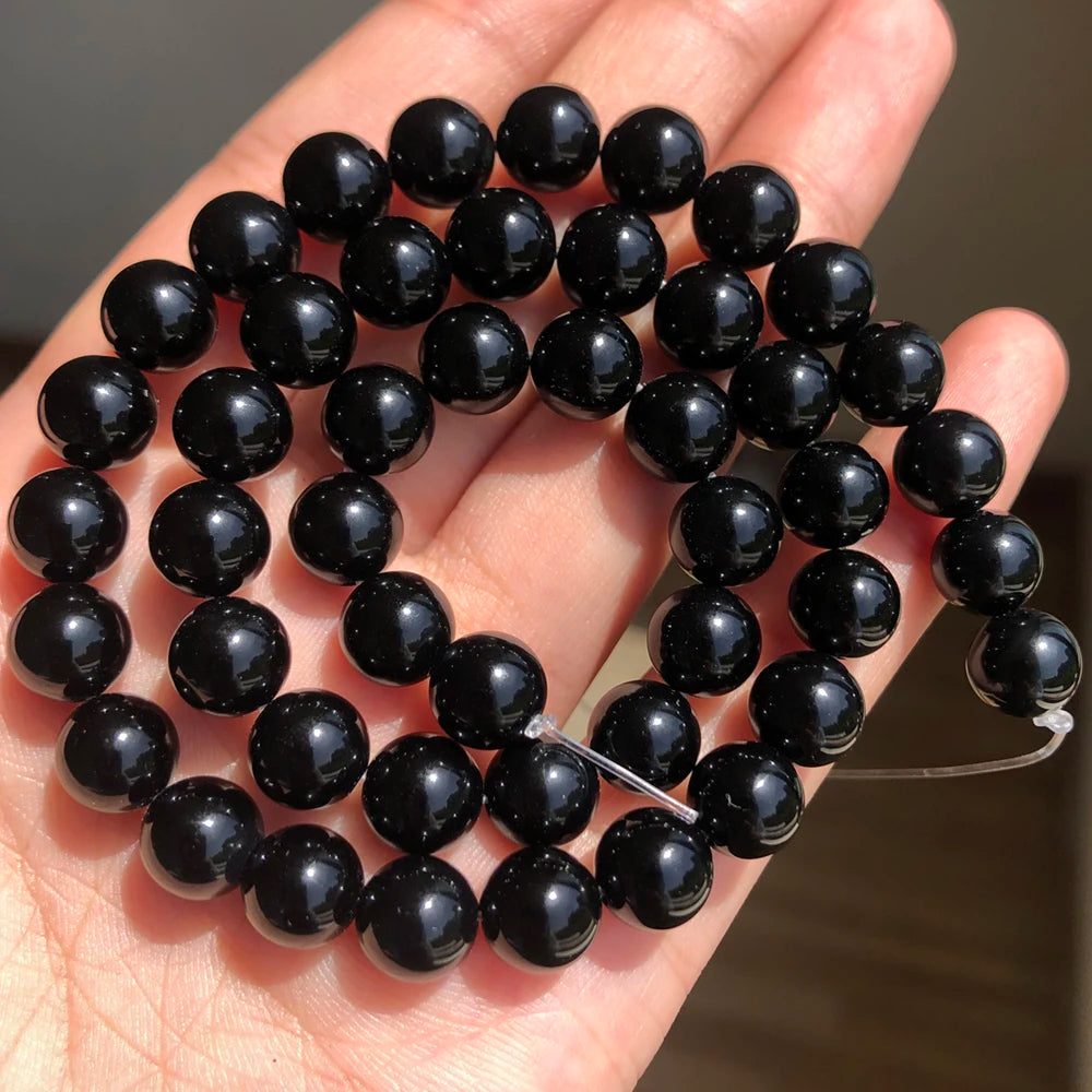 Stone Beads Round Black Lava Volcanic-Style for DIY Jewelry Making Craft Beads