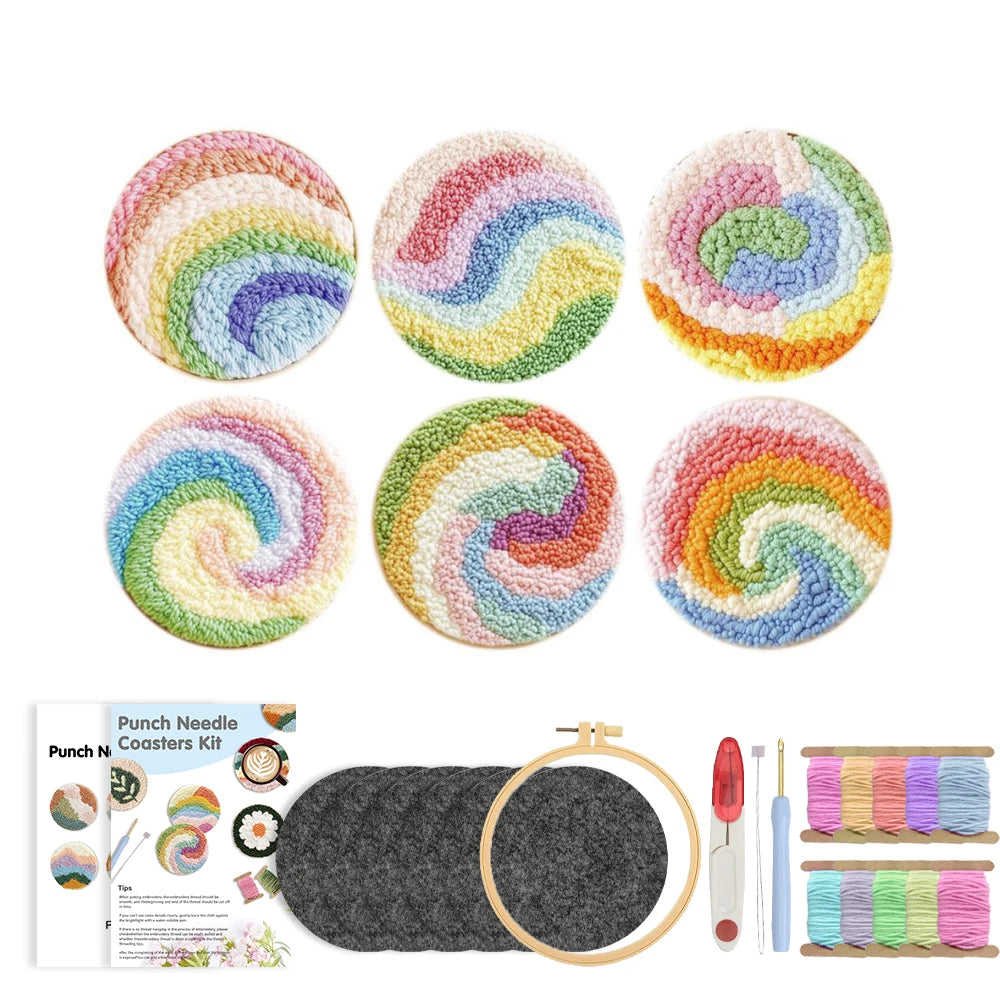 Punch Needle Coaster Kit, SDOYUNO Landscape Designs for Beginner Crafts