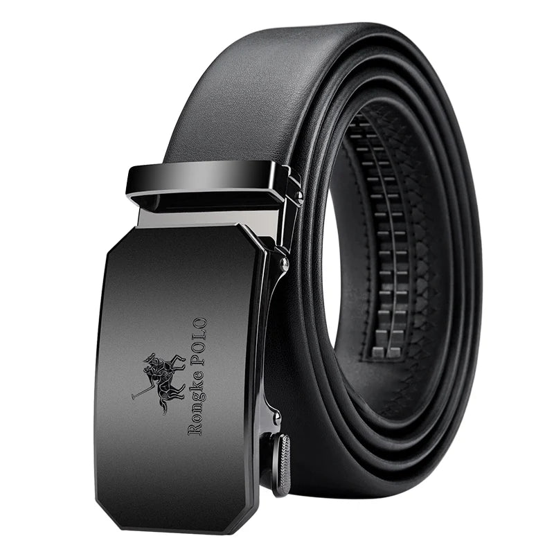 Men's Genuine Leather Belt Automatic Buckle Adjustable for Jeans, Business Wear