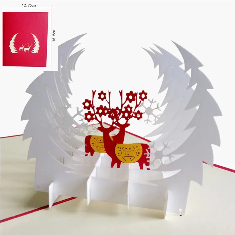Christmas Card 3D Pop-Up Santa Tree Reindeer Holiday Greeting 36 Designs