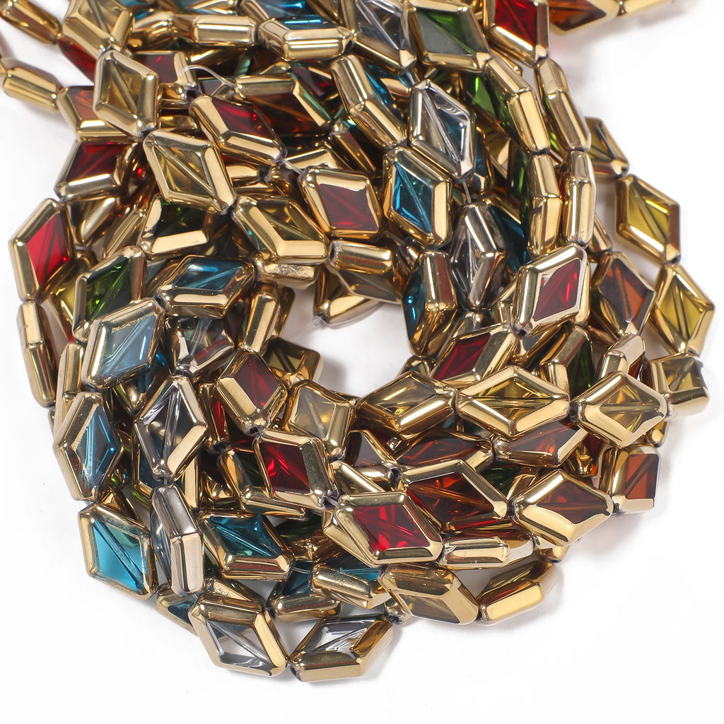 Glass Beads Diamond Shape Gold Color Edging for DIY Jewelry Making Craft Beads