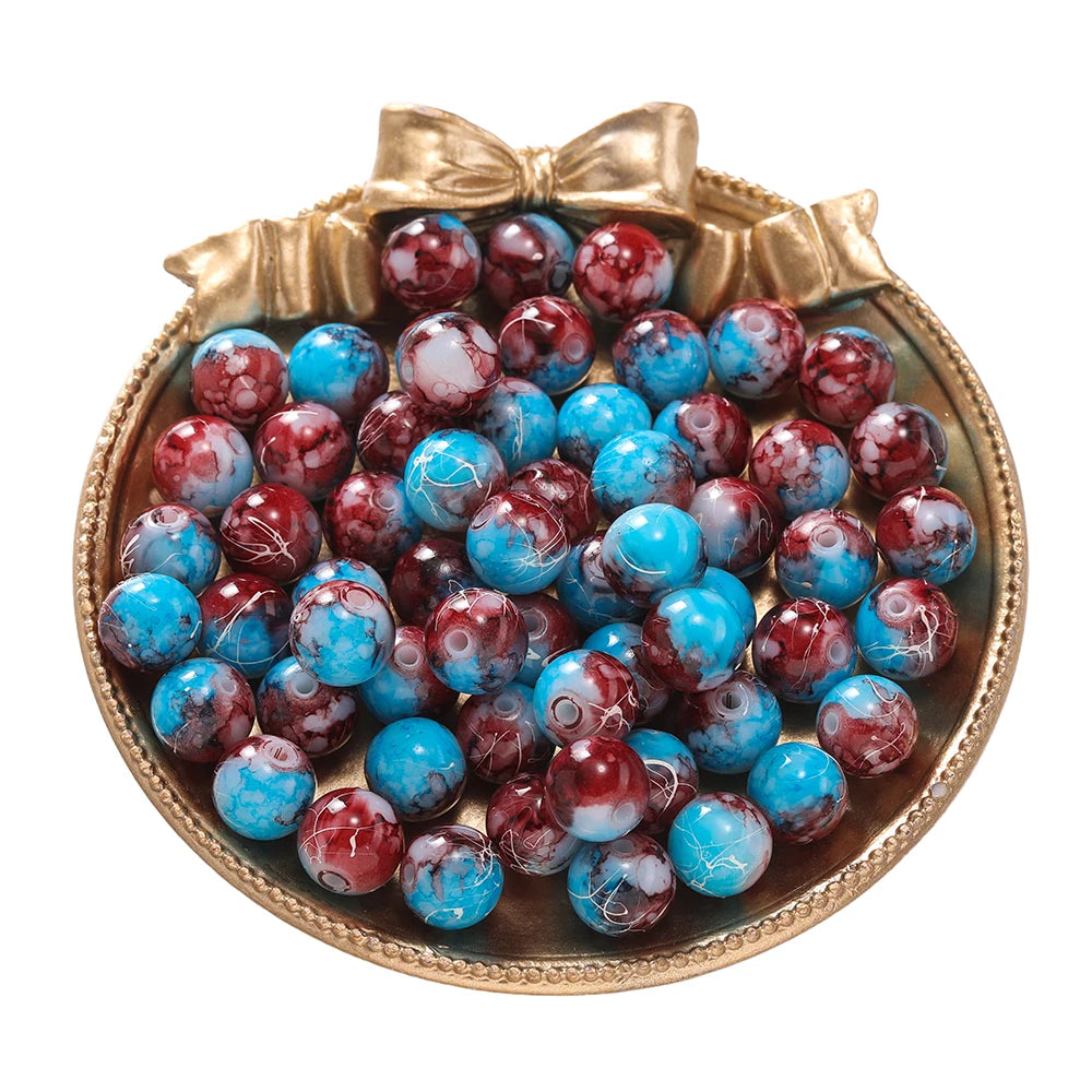 Glass Beads Crystal Crackle Round Imitation Jade-Style Stone Crafts Craft Beads