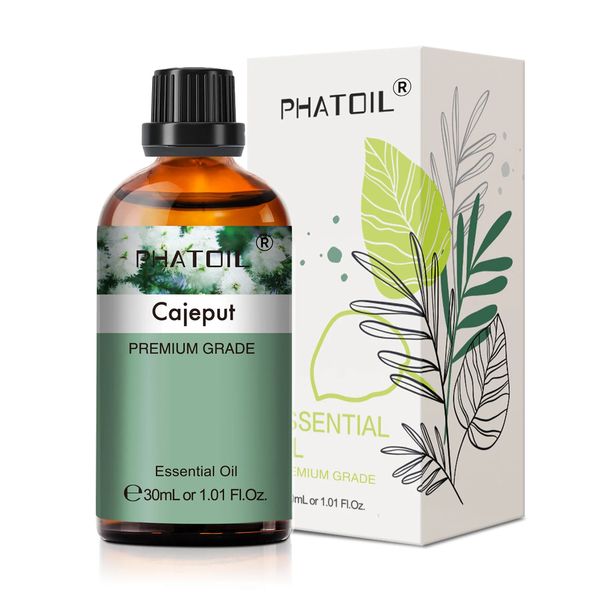 Phatoil Cajeput essential oil bottle and packaging on a white background