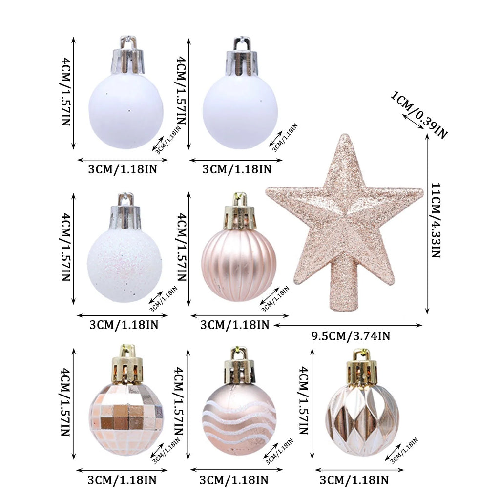 Christmas Ornaments 34pc Set Glitter Star Topper 9 Colors