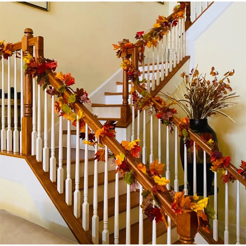 Artificial Maple Leaf Autumn Decor Fall Leaves Vine Hanging Wall Decor For Thanksgiving Halloween Wedding Party Home Decoration