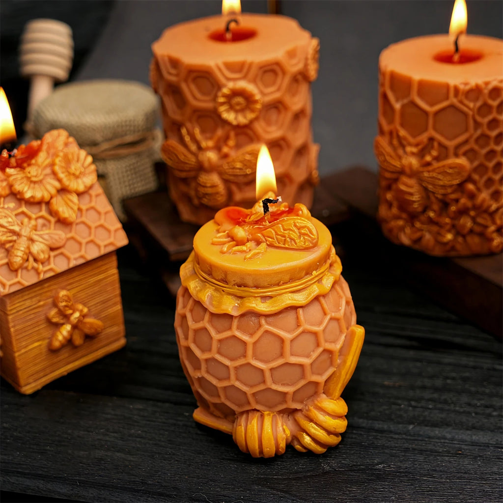 3D Bee Honeycomb Candle Mold DIY Embossed Beehive Pillar Scented Candle Plaster Mold Beehive Patterns Candle Making Tool