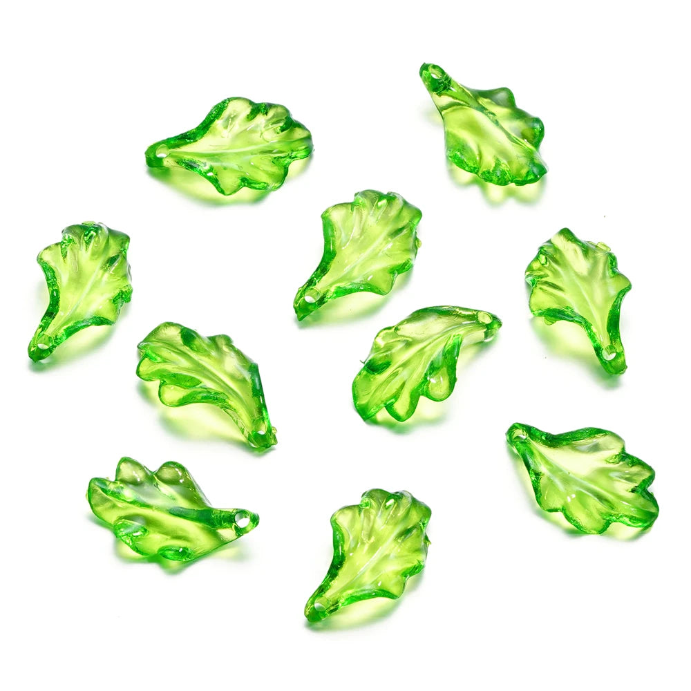 Acrylic Beads Mixed Green Leaves Pendants Various Spacer Charms Craft Beads