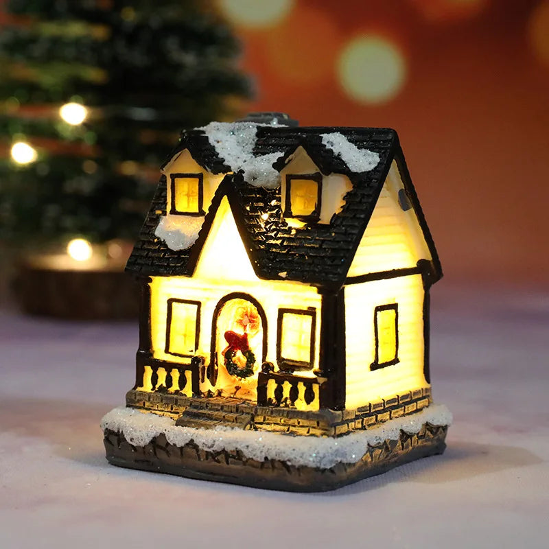 Christmas Village House LED Figurine Resin Snow Scene Holiday Decor