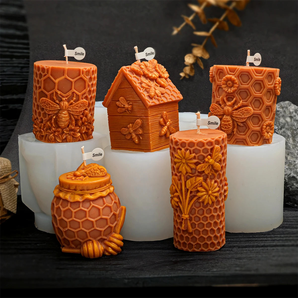 3D Bee Honeycomb Candle Mold DIY Embossed Beehive Pillar Scented Candle Plaster Mold Beehive Patterns Candle Making Tool