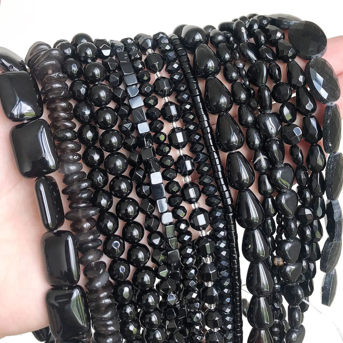 Stone Beads Black Onyx Round Faceted Irregular Agates Smooth Bracelet Supplies